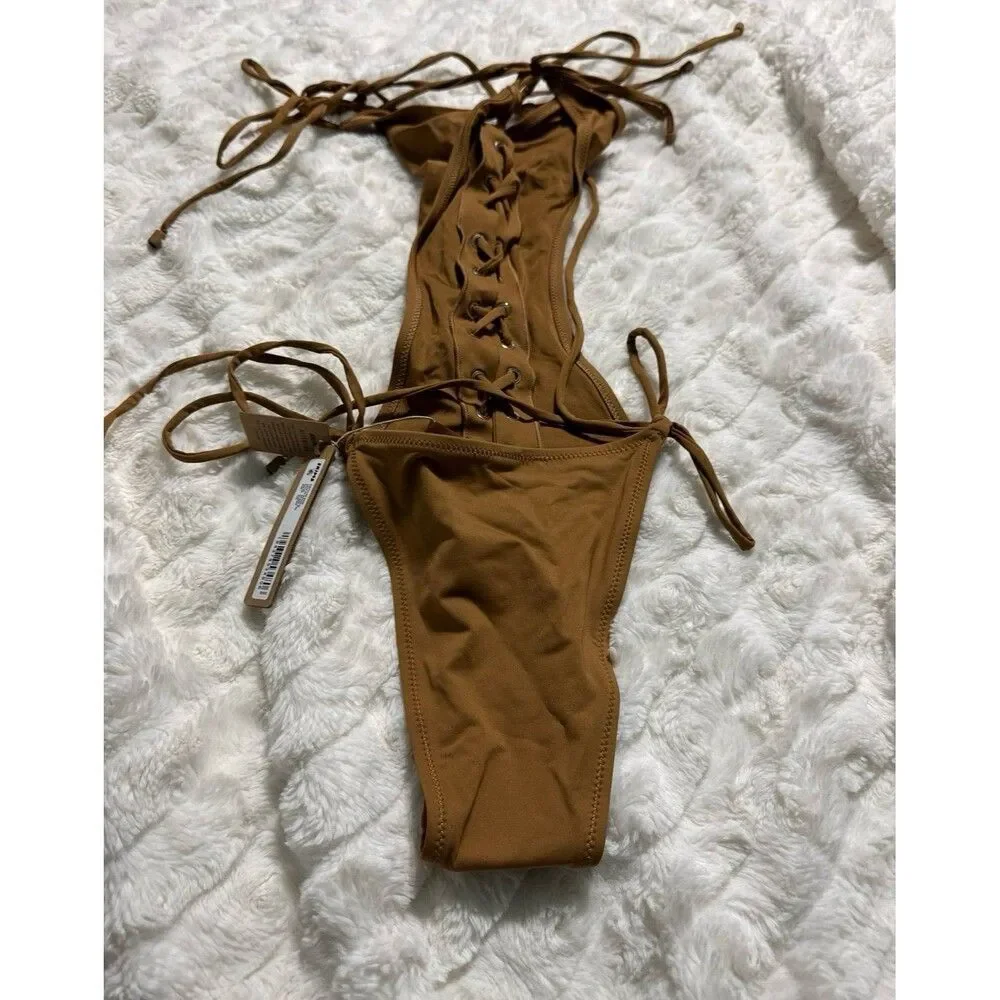 Skims Signature Swim Lace Up Monokini Almond XXS